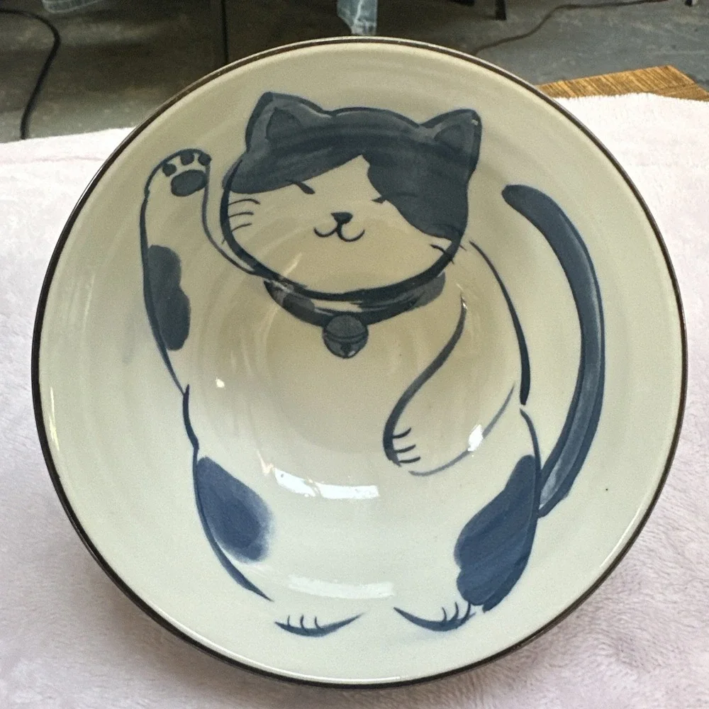 CERAMIC RAMEN CAT JAPANESE NEKO 4.5